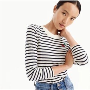 J. Crew Tippi Striped Merino Wool Cherry Patch Crewneck Sweater